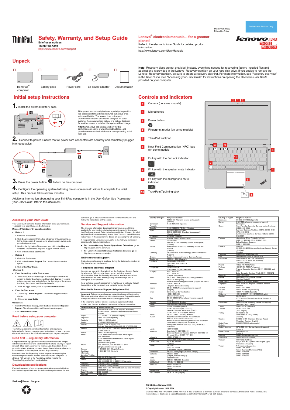 Lenovo ThinkPad X240 User Manual | 2 pages