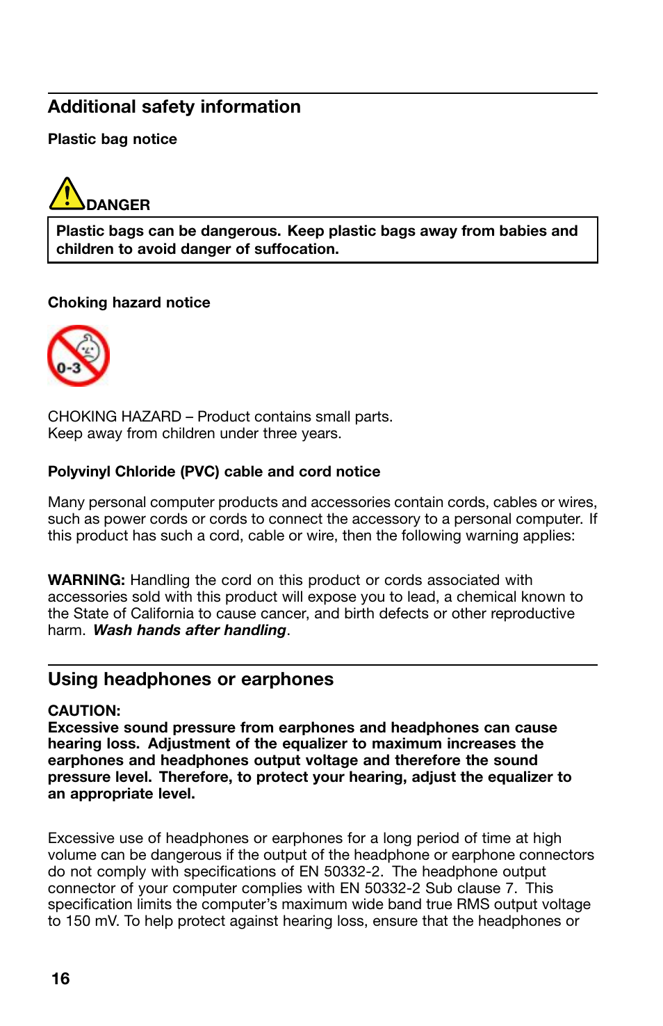 Additional safety information, Using headphones or earphones | Lenovo ThinkPad X1 Carbon Type 20A7 20A8 User Manual | Page 16 / 24