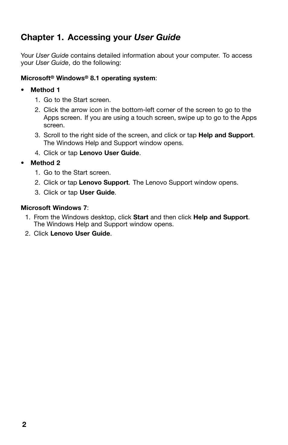 Chapter 1. accessing your user guide | Lenovo ThinkPad X1 Carbon Type 20A7 20A8 User Manual | Page 2 / 24