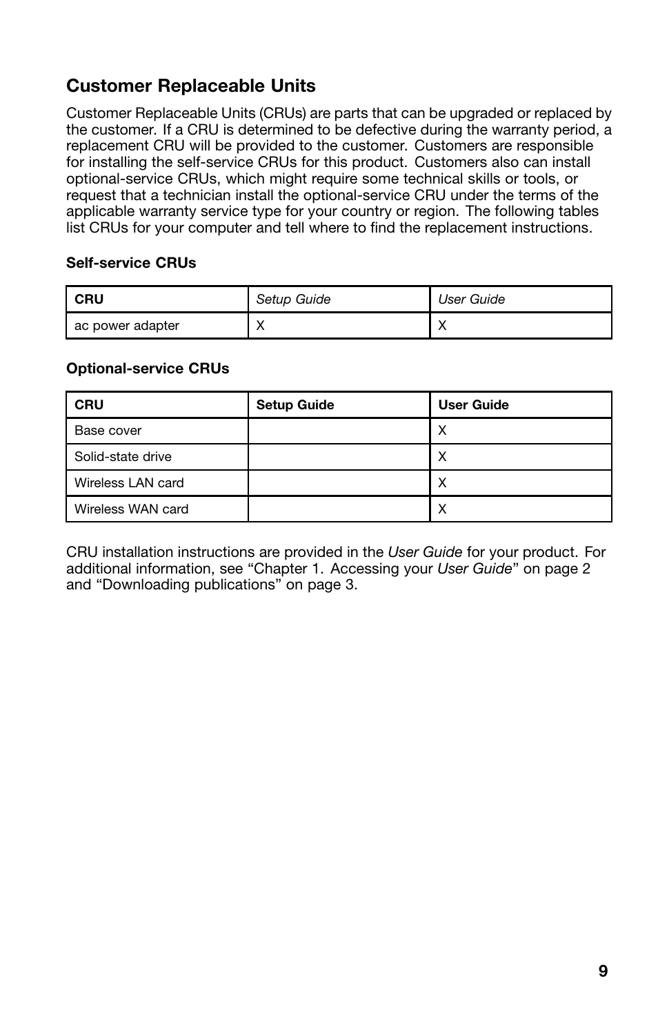 Customer replaceable units | Lenovo ThinkPad X1 Carbon Type 20A7 20A8 User Manual | Page 9 / 24