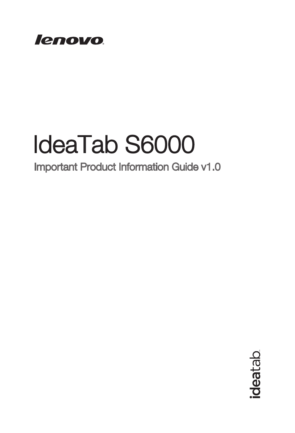 Lenovo S6000 Tablet User Manual | 22 pages