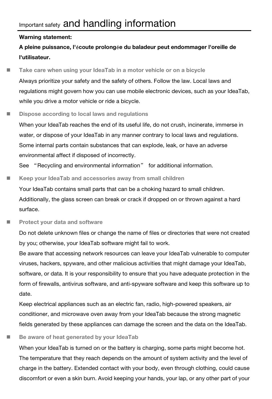 And handling information | Lenovo S6000 Tablet User Manual | Page 7 / 22