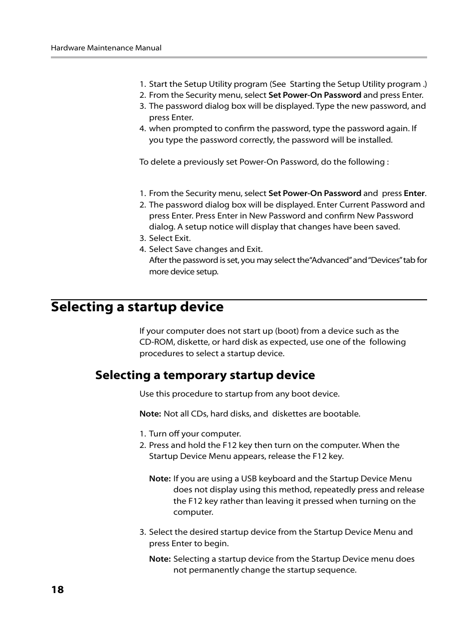 Selecting a startup device, Selecting a temporary startup device | Lenovo IdeaCentre B520 User Manual | Page 20 / 73