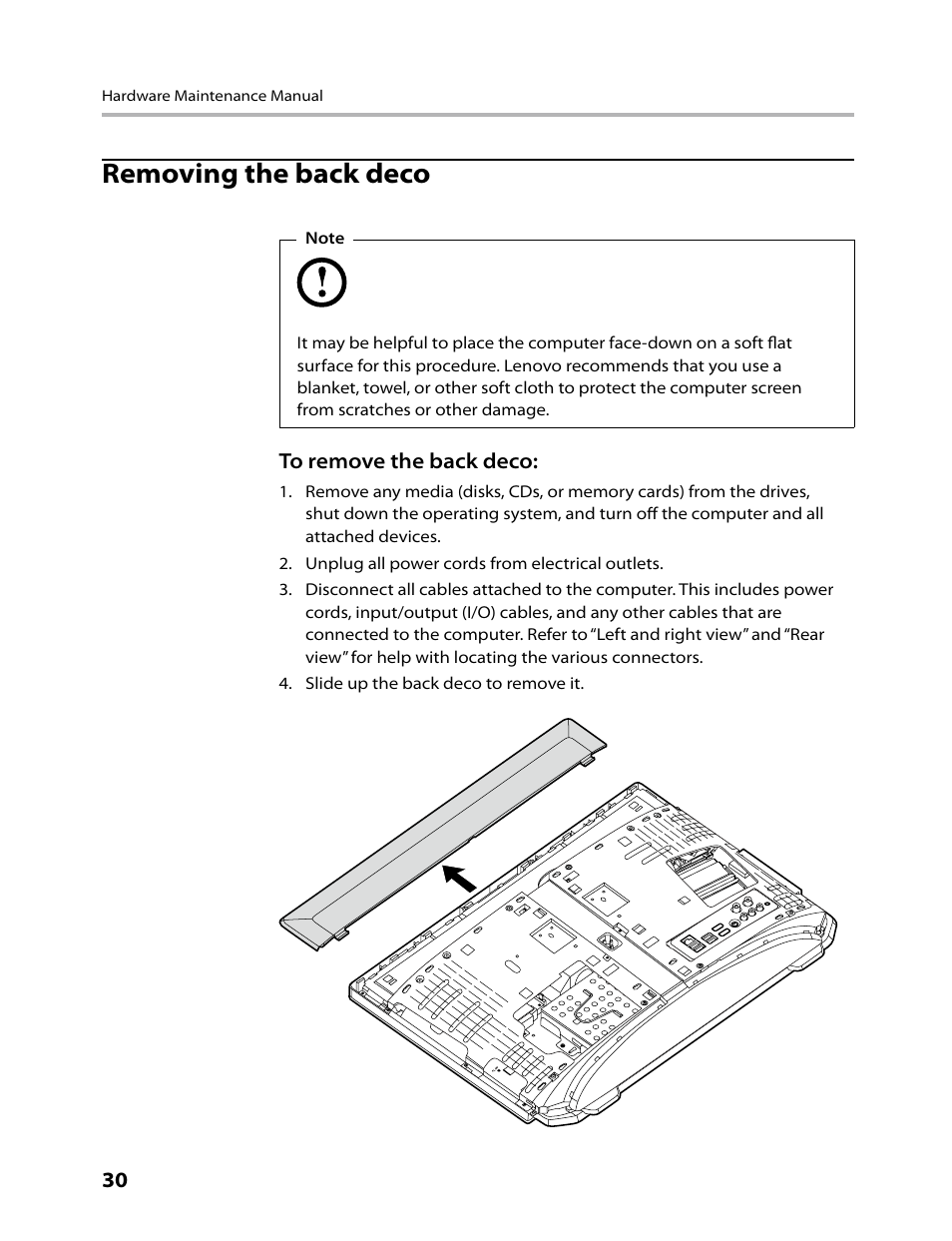 Removing the back deco | Lenovo IdeaCentre B520 User Manual | Page 32 / 73