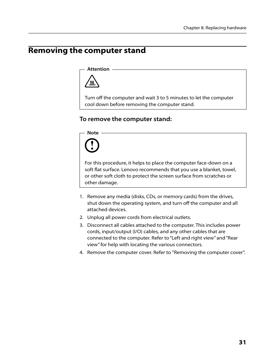 Removing the computer stand | Lenovo IdeaCentre B520 User Manual | Page 33 / 73