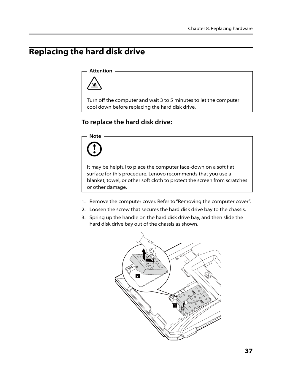 Replacing the hard disk drive | Lenovo IdeaCentre B520 User Manual | Page 39 / 73