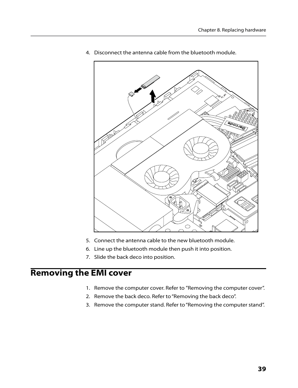 Removing the emi cover | Lenovo IdeaCentre B520 User Manual | Page 41 / 73