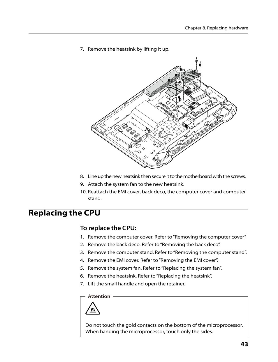 Replacing the cpu | Lenovo IdeaCentre B520 User Manual | Page 45 / 73