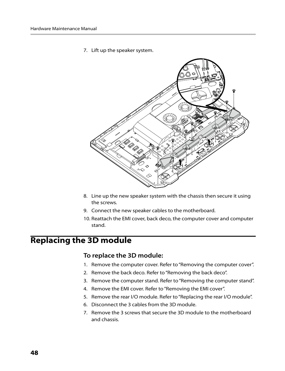 Replacing the 3d module | Lenovo IdeaCentre B520 User Manual | Page 50 / 73