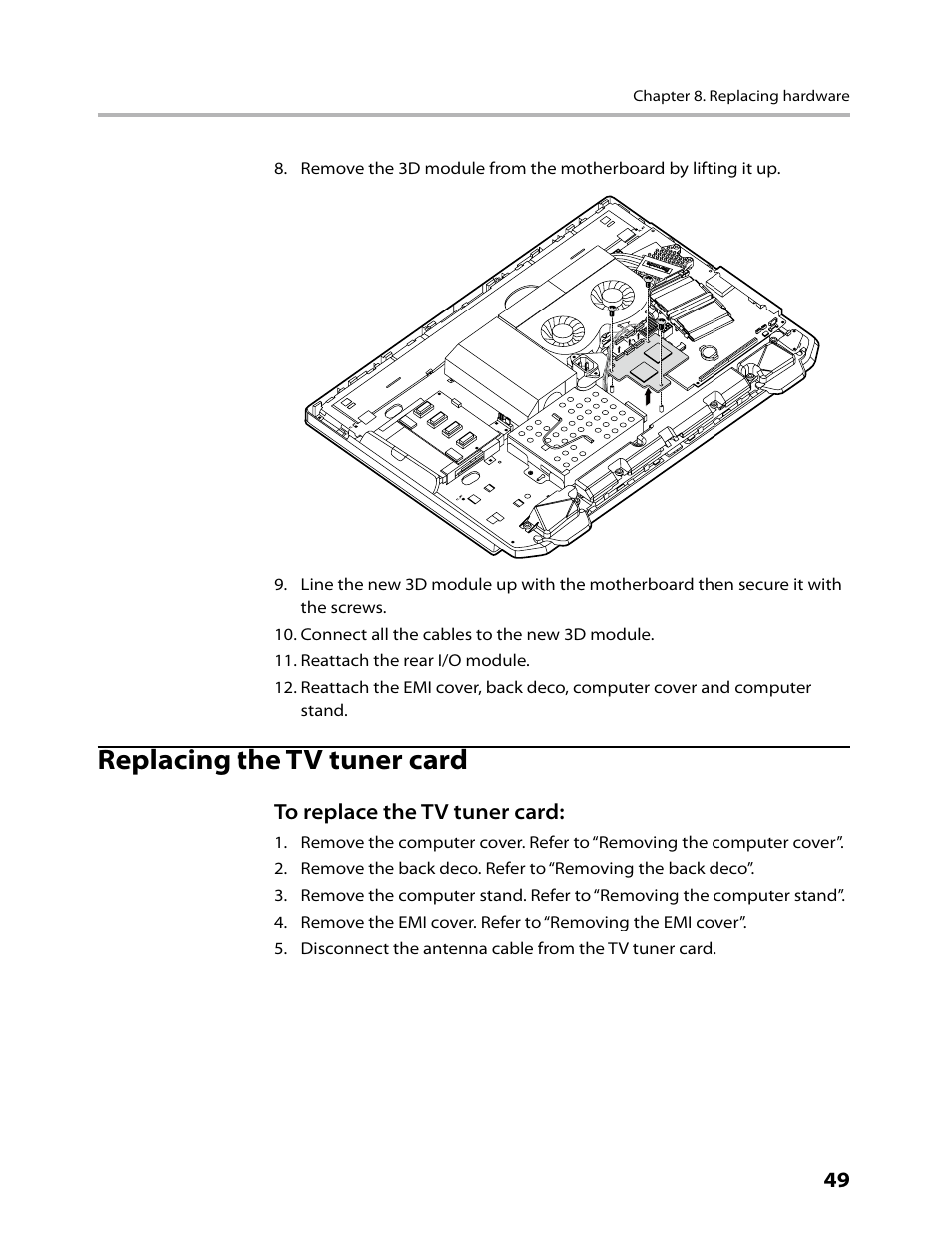 Replacing the tv tuner card | Lenovo IdeaCentre B520 User Manual | Page 51 / 73