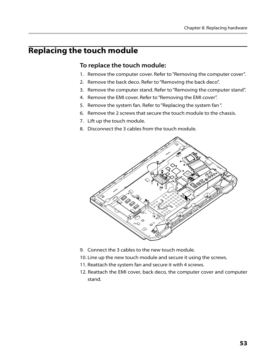 Replacing the touch module | Lenovo IdeaCentre B520 User Manual | Page 55 / 73