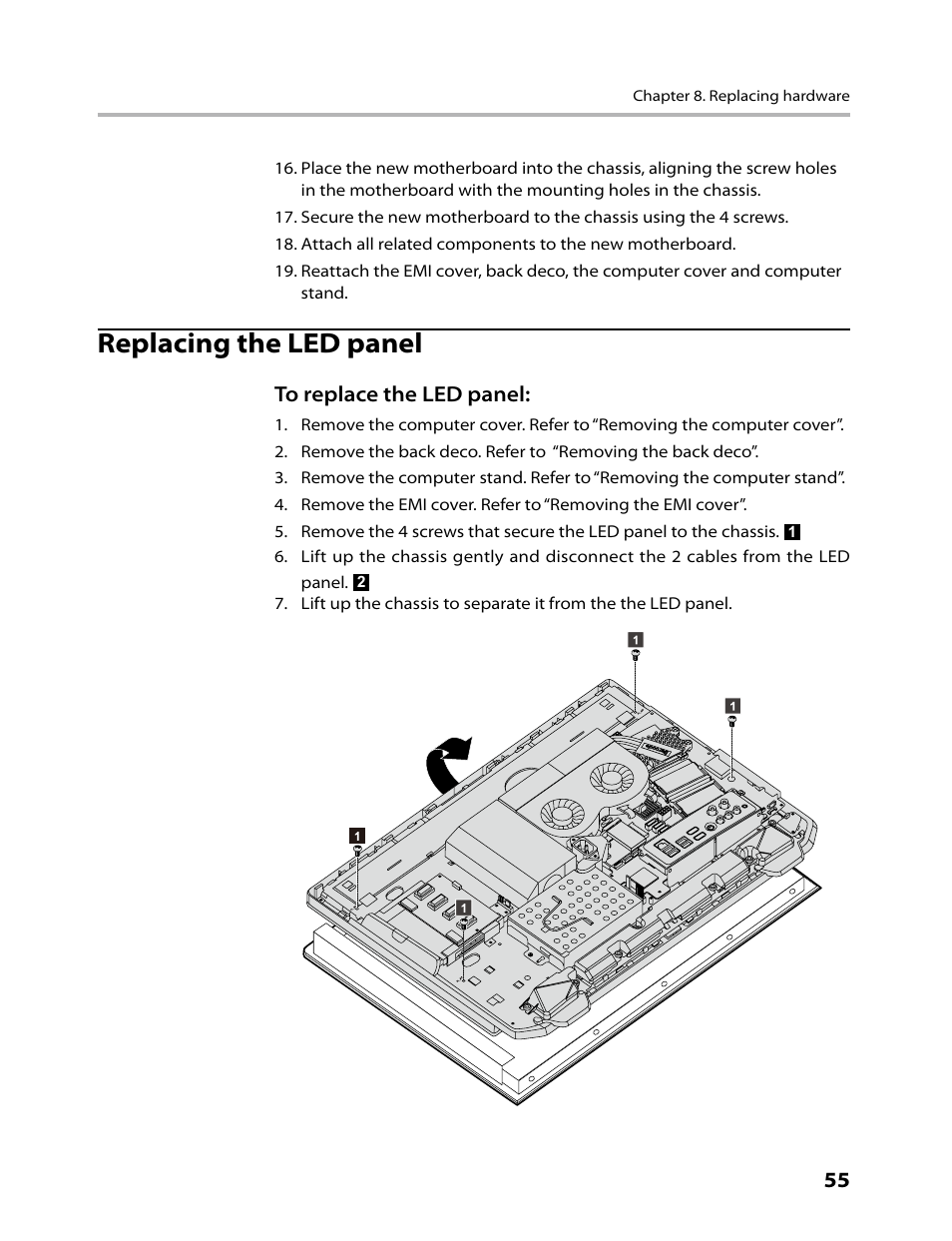 Replacing the led panel | Lenovo IdeaCentre B520 User Manual | Page 57 / 73