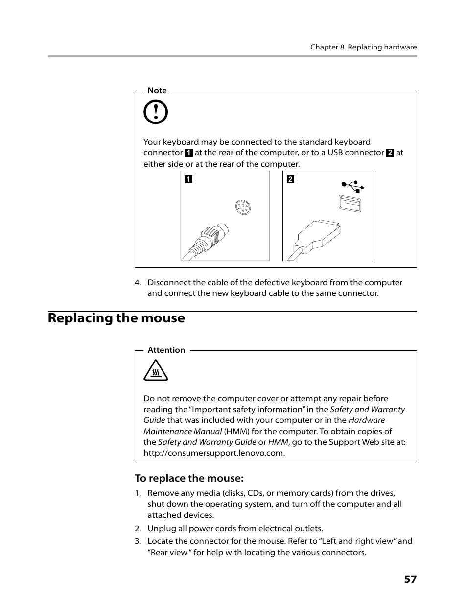 Replacing the mouse | Lenovo IdeaCentre B520 User Manual | Page 59 / 73