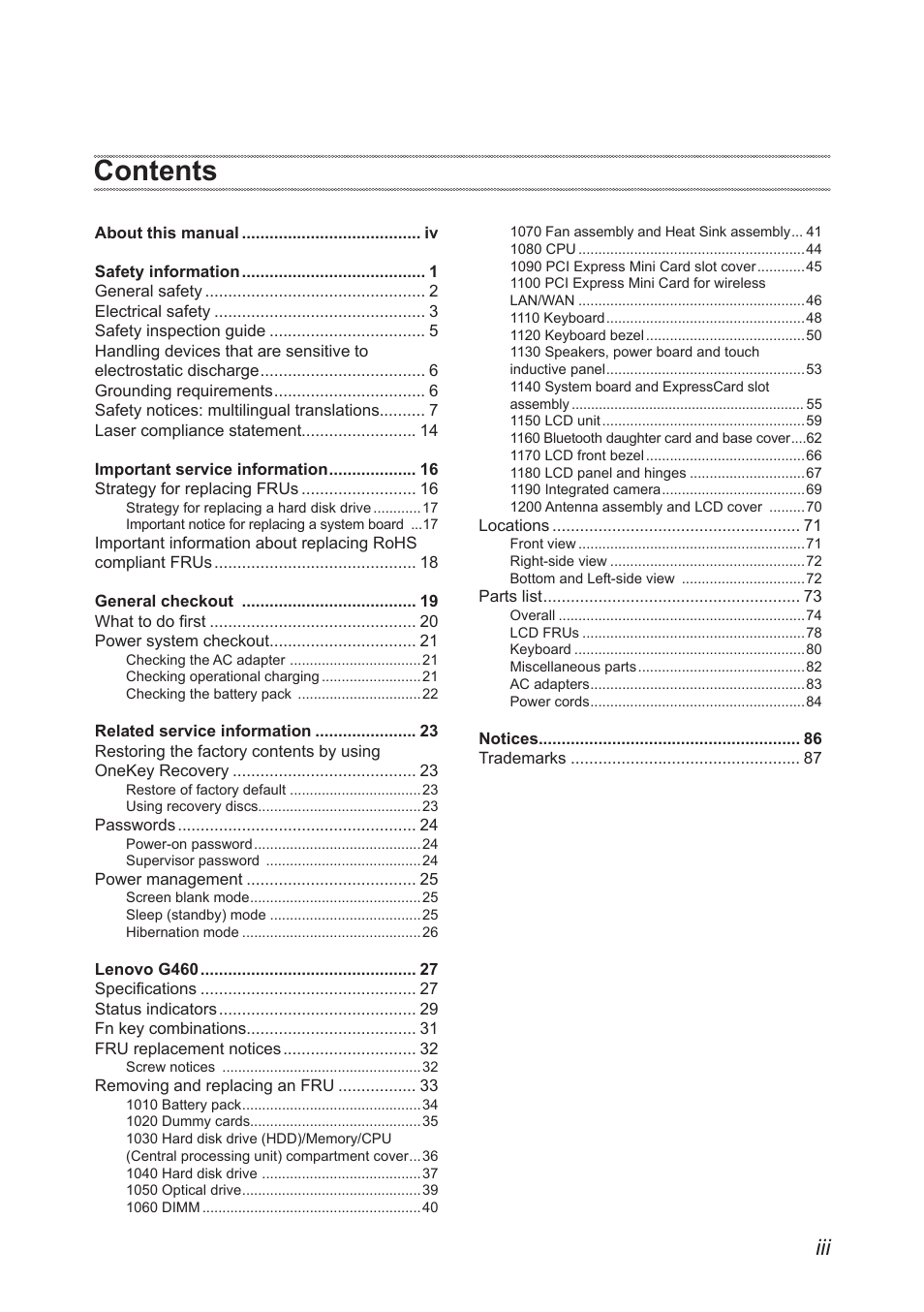 Lenovo G460 Notebook User Manual | Page 3 / 91