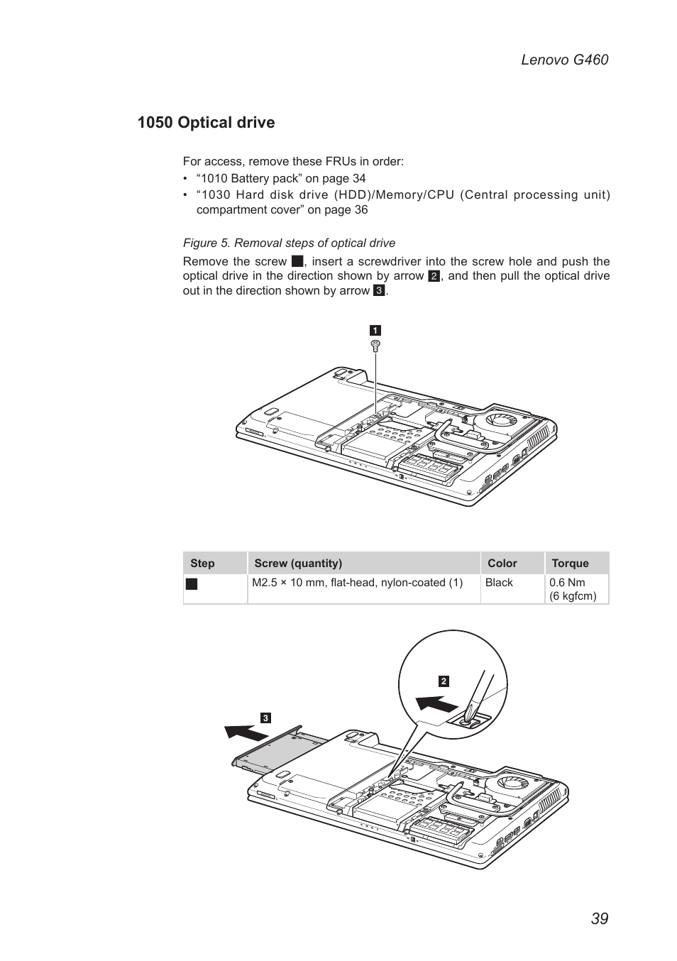 1050 optical drive | Lenovo G460 Notebook User Manual | Page 43 / 91