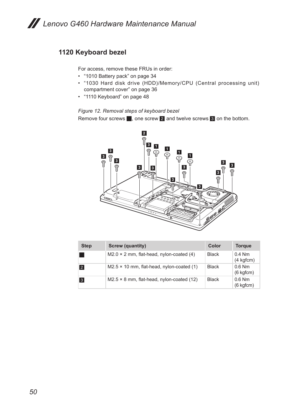 1120 keyboard bezel, Lenovo g460 hardware maintenance manual | Lenovo G460 Notebook User Manual | Page 54 / 91