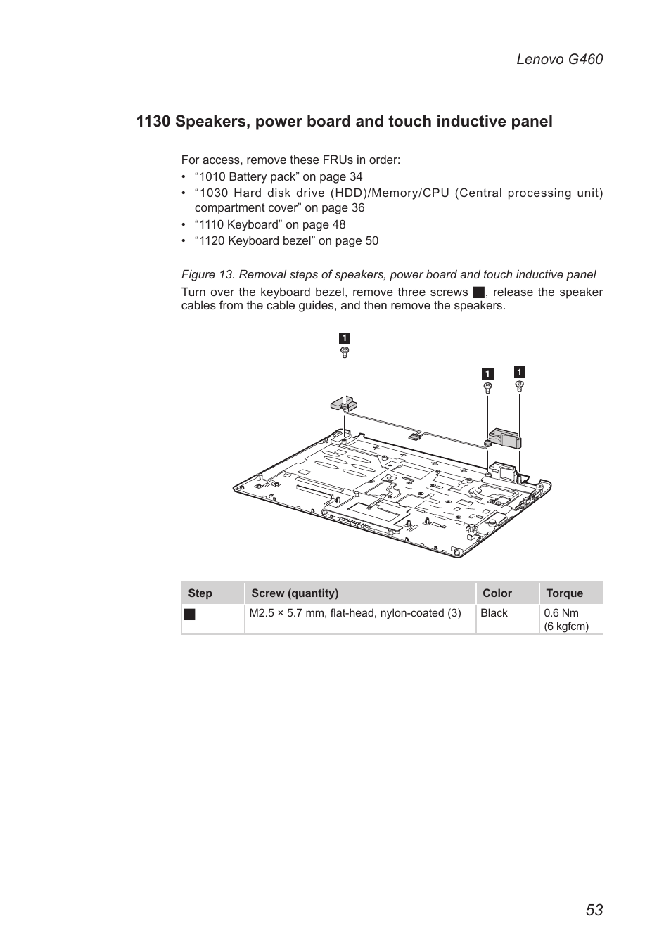 1130 speakers, power board and touch, Inductive panel | Lenovo G460 Notebook User Manual | Page 57 / 91