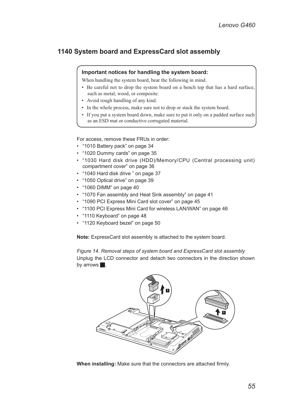 1140 system board and expresscard slot assembly, 1140 system board and expresscard slot, Assembly | Lenovo G460 Notebook User Manual | Page 59 / 91