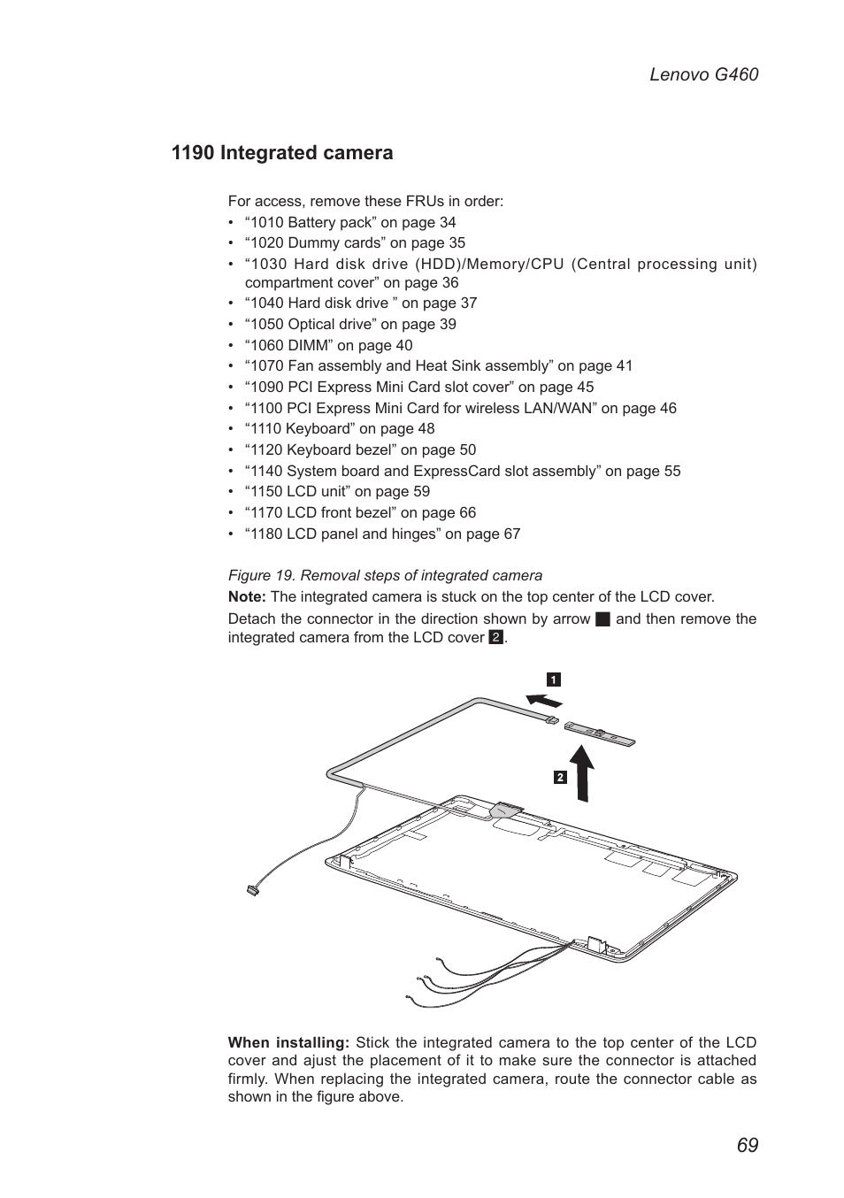 1190 integrated camera | Lenovo G460 Notebook User Manual | Page 73 / 91