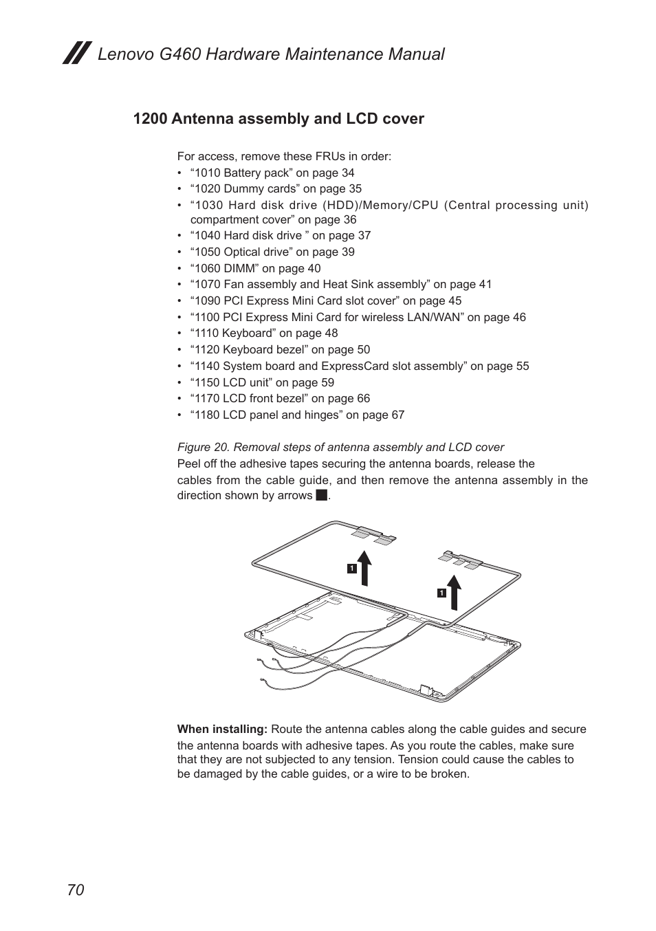1200 antenna assembly and lcd cover, Lenovo g460 hardware maintenance manual | Lenovo G460 Notebook User Manual | Page 74 / 91