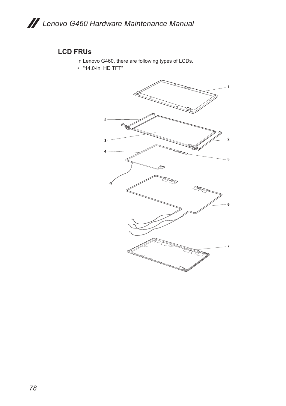 Lcd frus, Lenovo g460 hardware maintenance manual | Lenovo G460 Notebook User Manual | Page 82 / 91