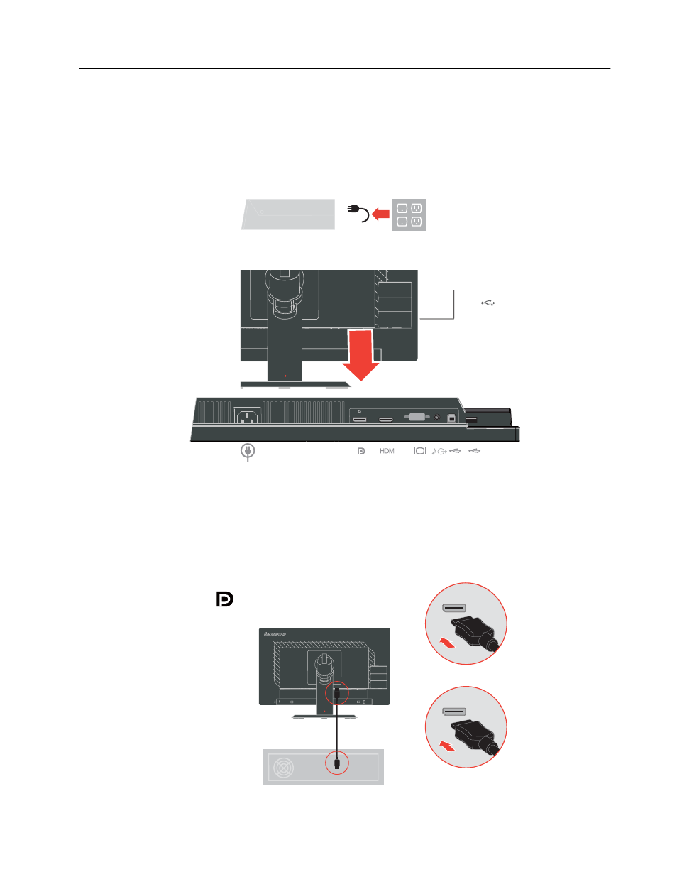 Setting up your monitor, Connecting and turning on your monitor | Lenovo ThinkVision LT2013p 19.5in LCD Monitor User Manual | Page 10 / 41