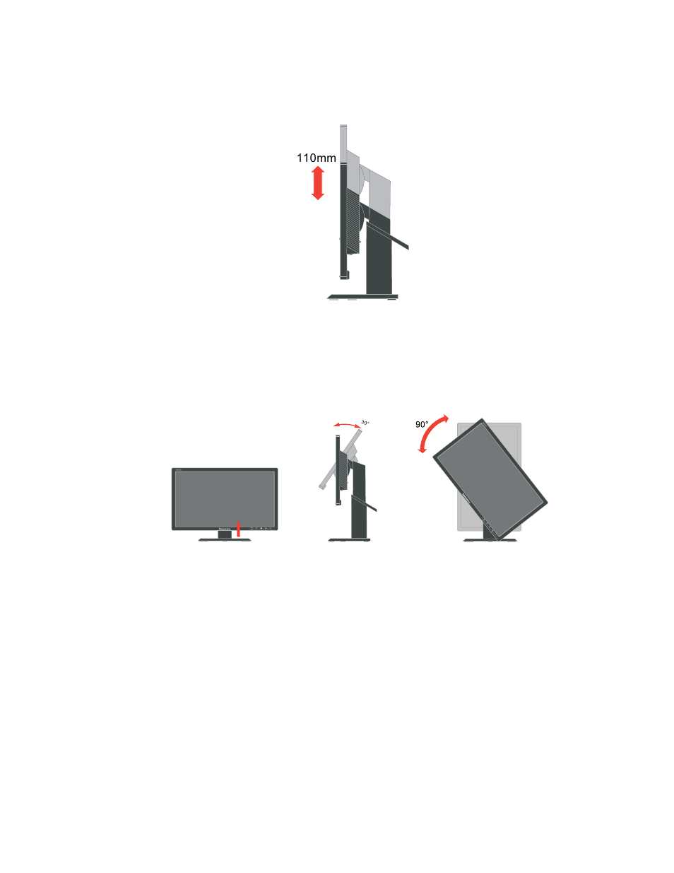 Height adjustment, Monitor pivot | Lenovo ThinkVision LT2013p 19.5in LCD Monitor User Manual | Page 8 / 41