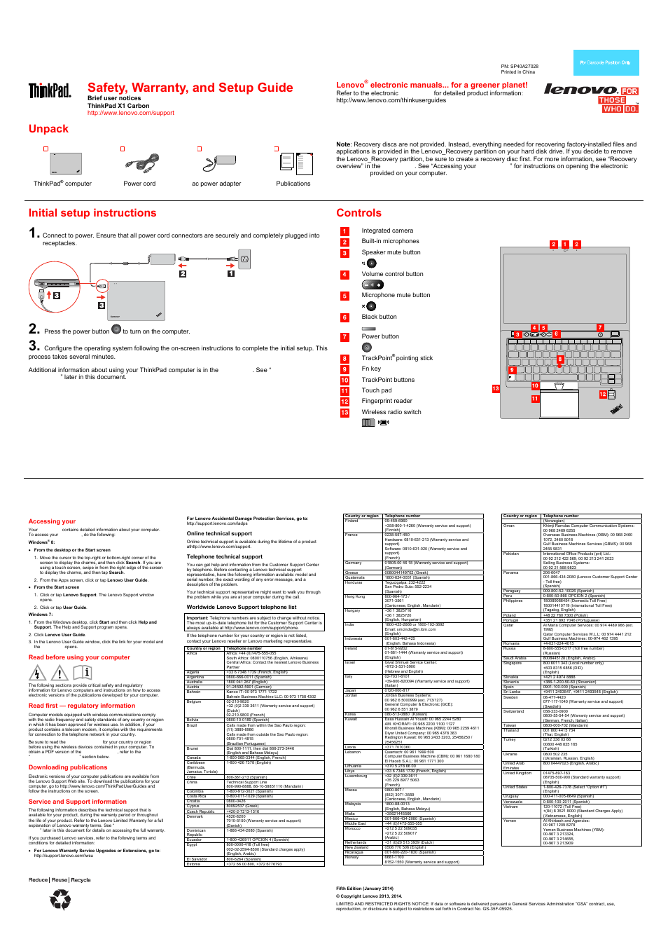 Lenovo ThinkPad X1 Carbon Type 34xx User Manual | 2 pages