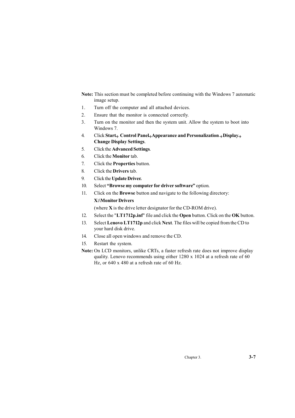 Installing the monitor driver in windows 7 | Lenovo ThinkVision LT1712p Monitor User Manual | Page 28 / 39