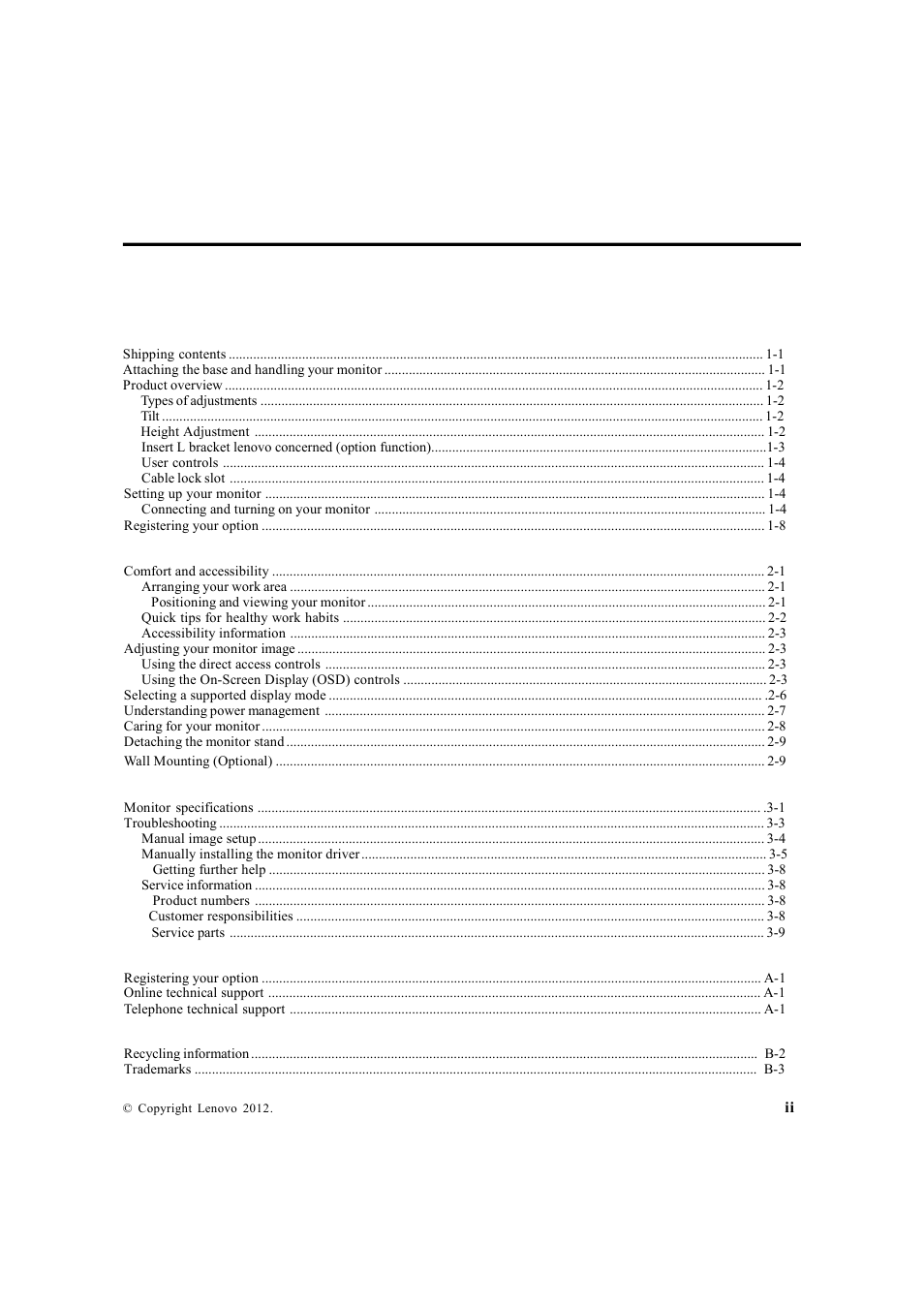 Lenovo ThinkVision LT1712p Monitor User Manual | Page 3 / 39