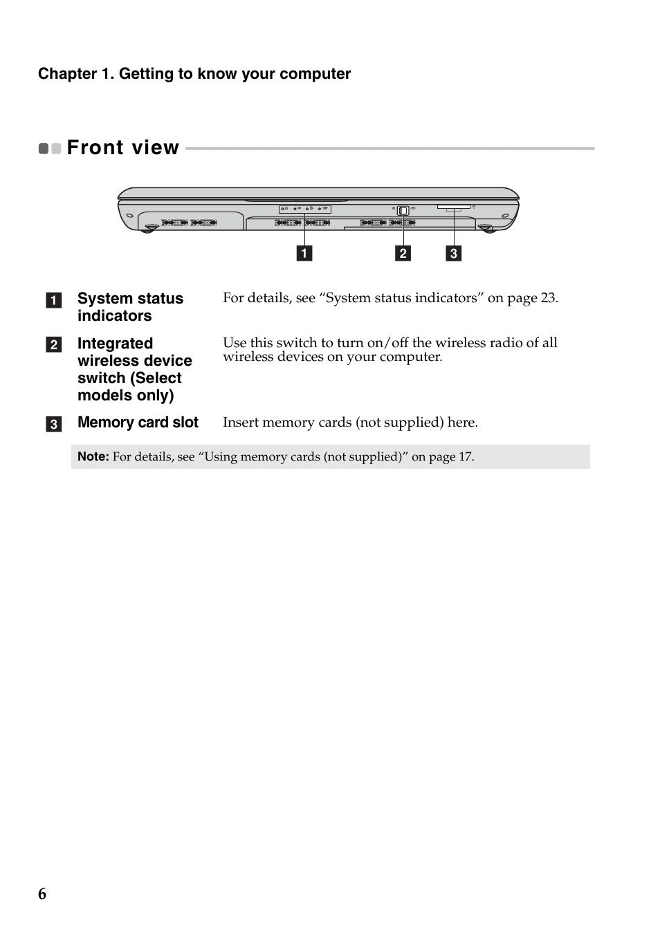 Front view | Lenovo IdeaPad Z360 User Manual | Page 10 / 68