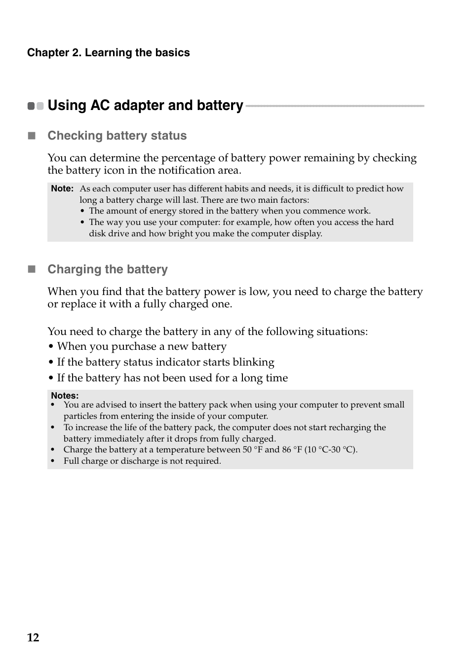 Using ac adapter and battery | Lenovo IdeaPad Z360 User Manual | Page 16 / 68