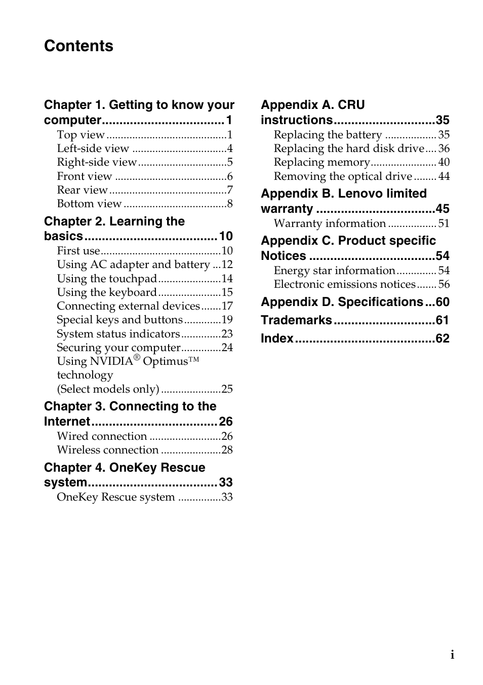 Lenovo IdeaPad Z360 User Manual | Page 3 / 68