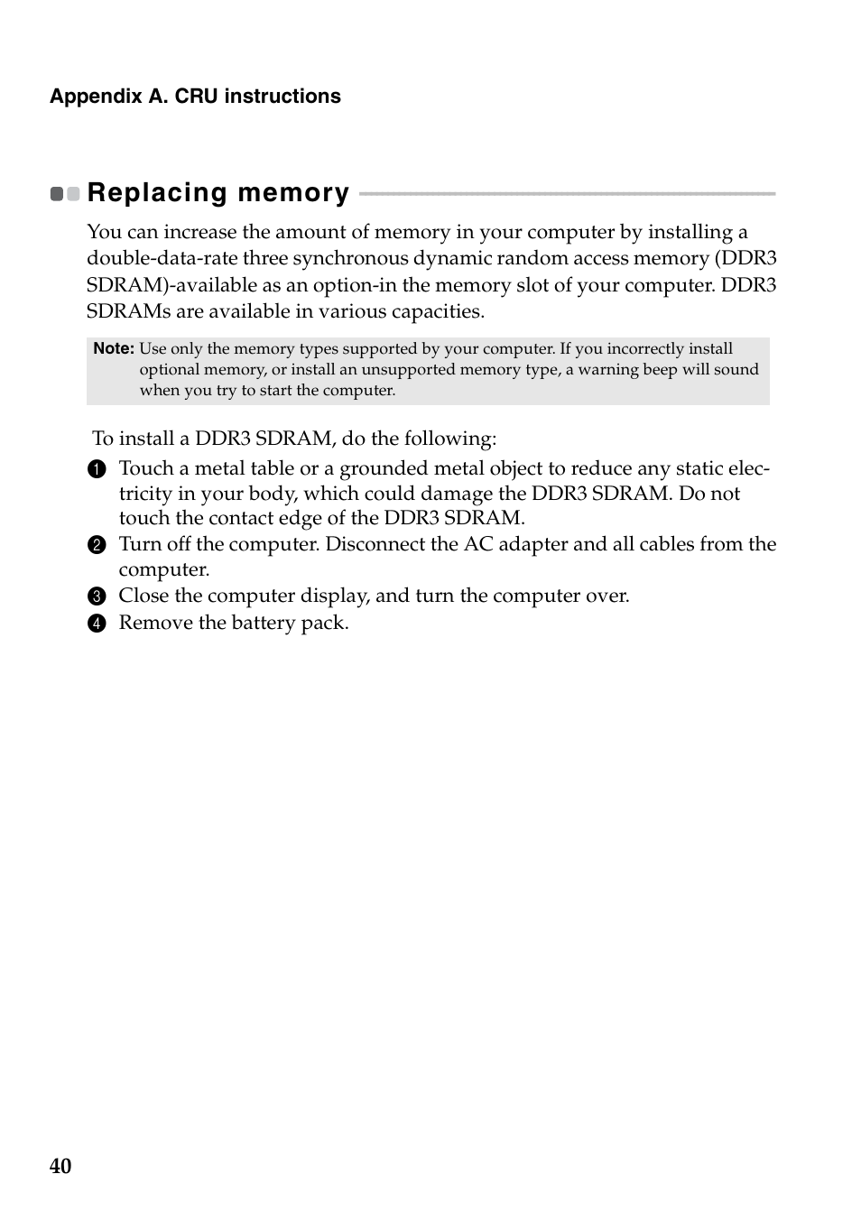 Replacing memory | Lenovo IdeaPad Z360 User Manual | Page 44 / 68