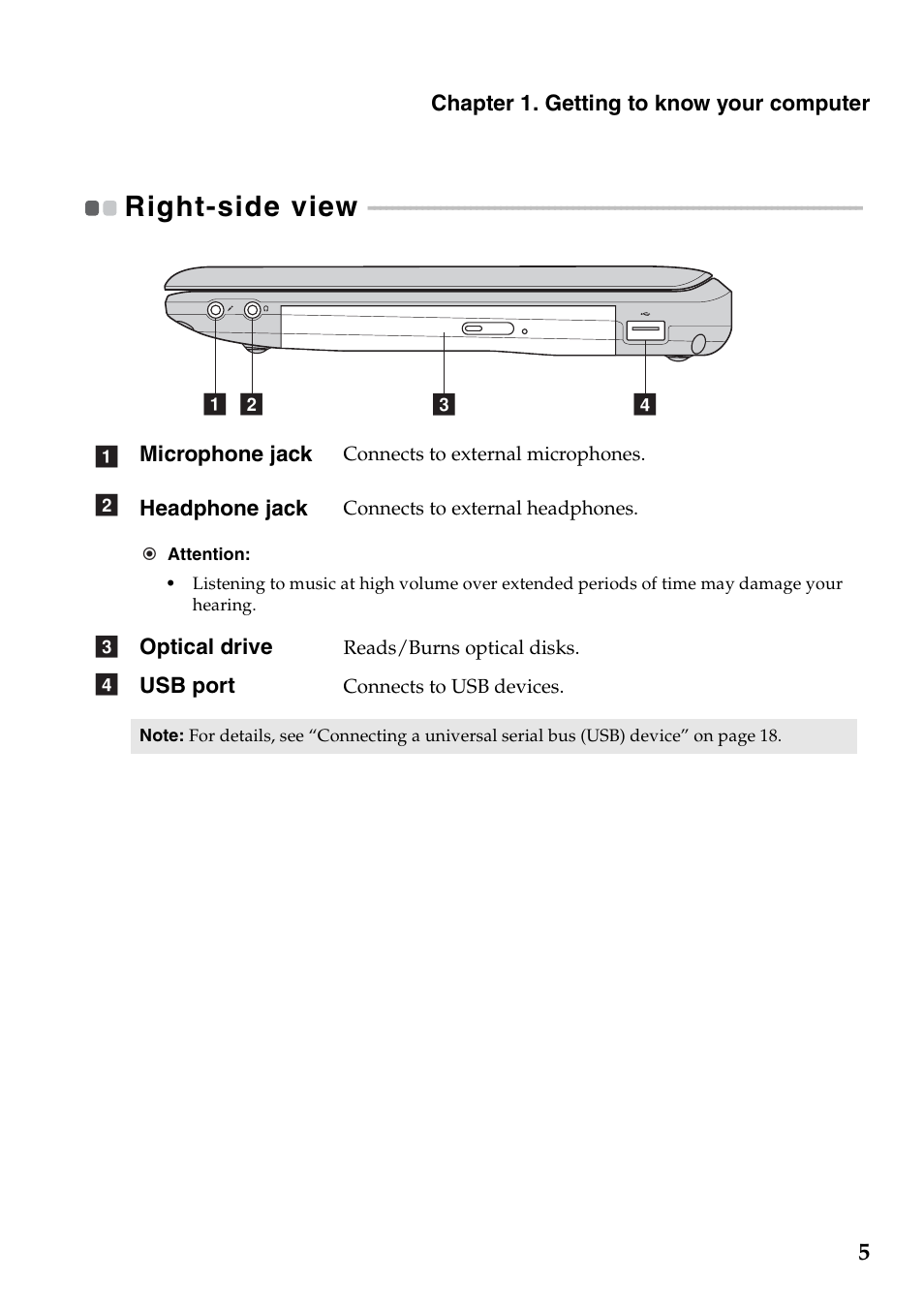 Right-side view | Lenovo IdeaPad Z360 User Manual | Page 9 / 68