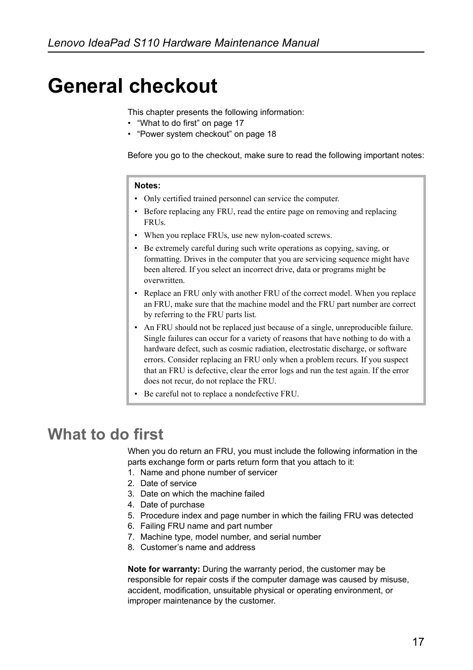 General checkout, What to do first, General checkout what to do first | Lenovo IdeaPad S110 User Manual | Page 21 / 86