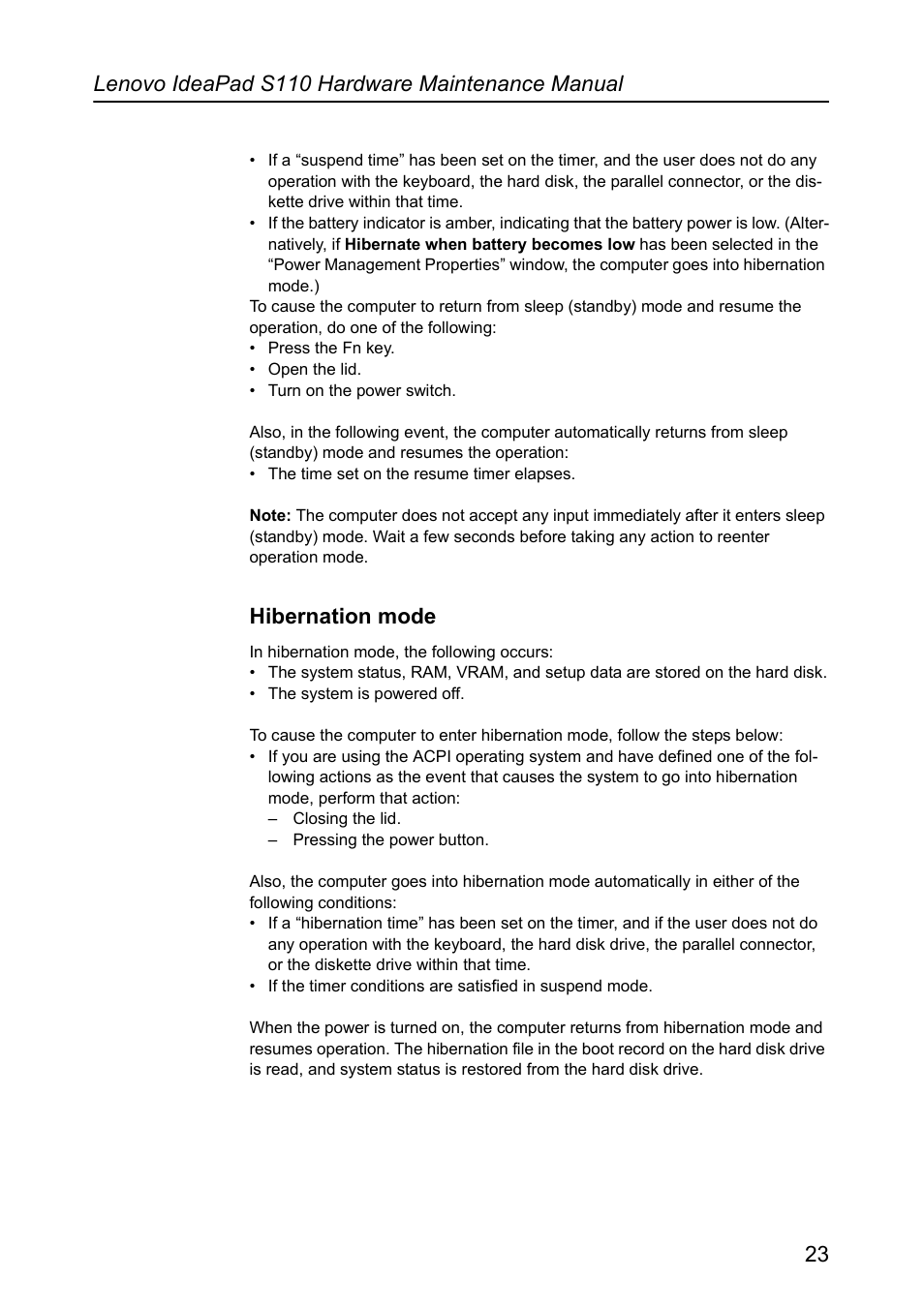 Hibernation mode | Lenovo IdeaPad S110 User Manual | Page 27 / 86