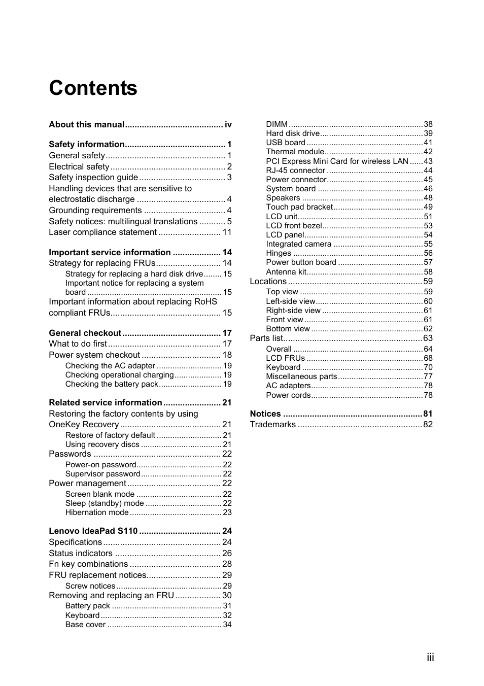 Lenovo IdeaPad S110 User Manual | Page 3 / 86