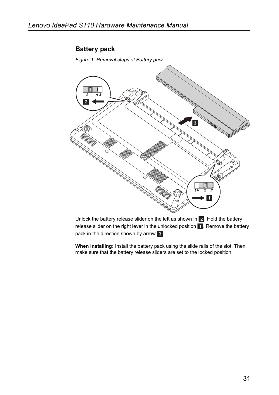 Battery pack | Lenovo IdeaPad S110 User Manual | Page 35 / 86