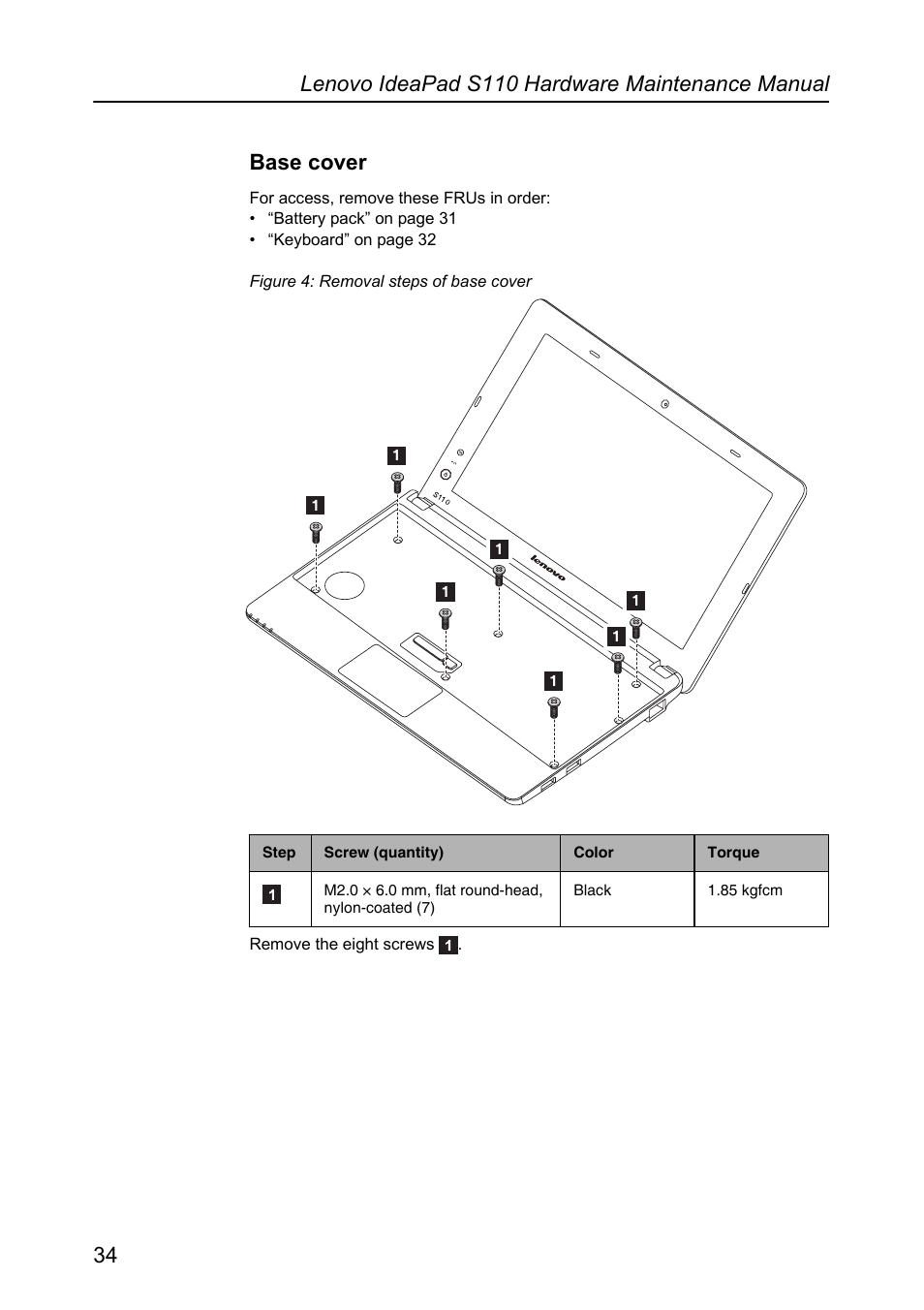 Base cover | Lenovo IdeaPad S110 User Manual | Page 38 / 86