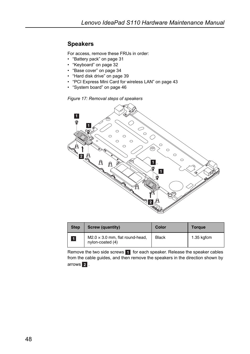 Speakers | Lenovo IdeaPad S110 User Manual | Page 52 / 86