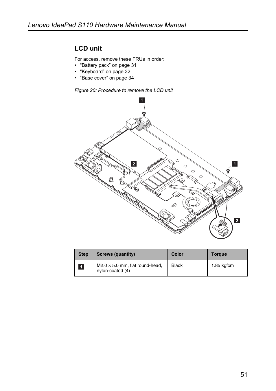 Lcd unit | Lenovo IdeaPad S110 User Manual | Page 55 / 86