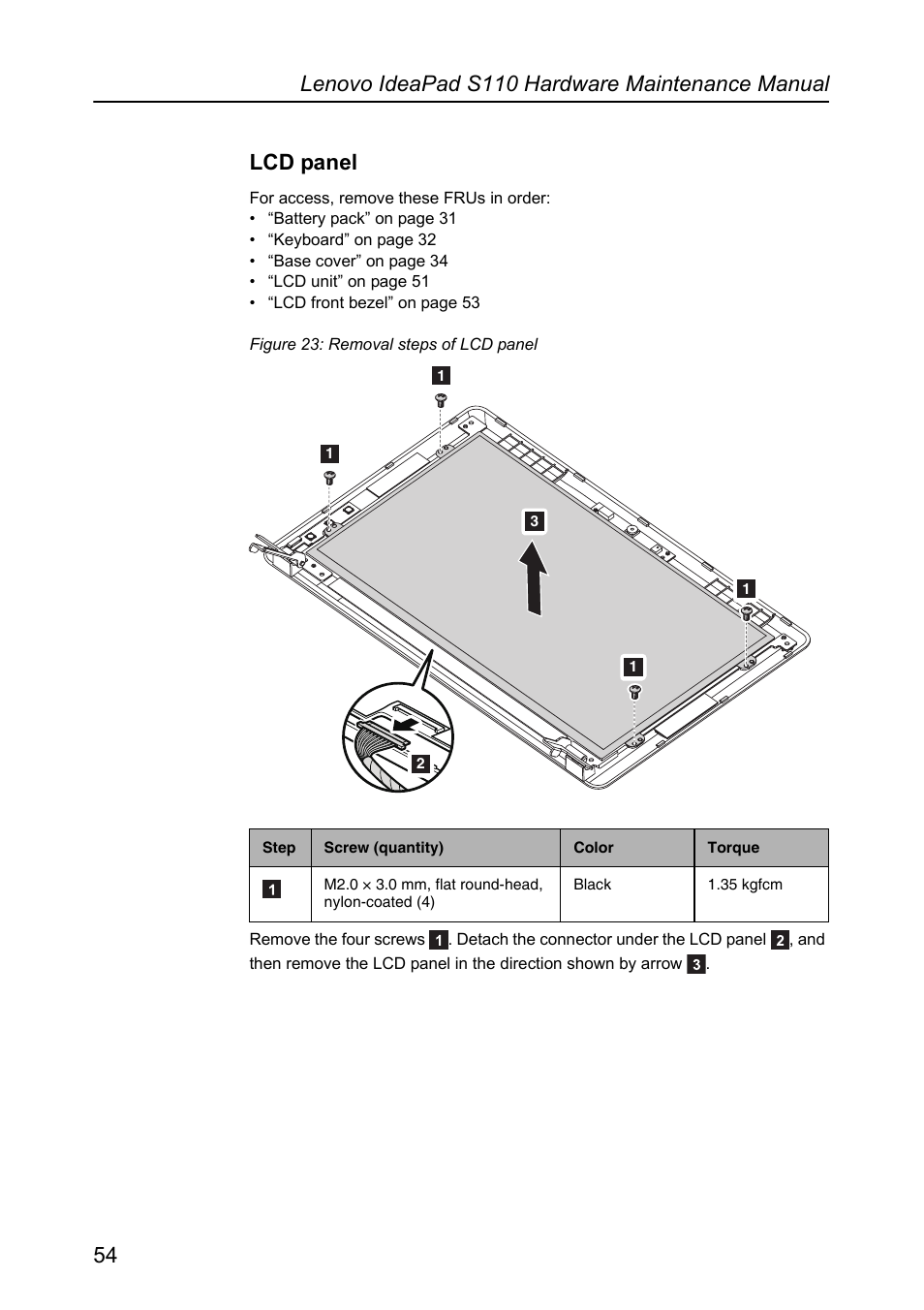 Lcd panel | Lenovo IdeaPad S110 User Manual | Page 58 / 86
