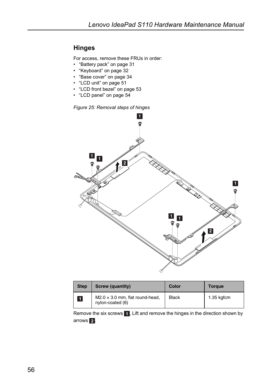 Hinges | Lenovo IdeaPad S110 User Manual | Page 60 / 86