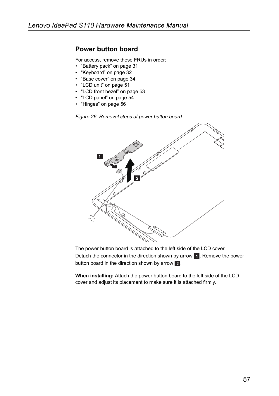 Power button board | Lenovo IdeaPad S110 User Manual | Page 61 / 86