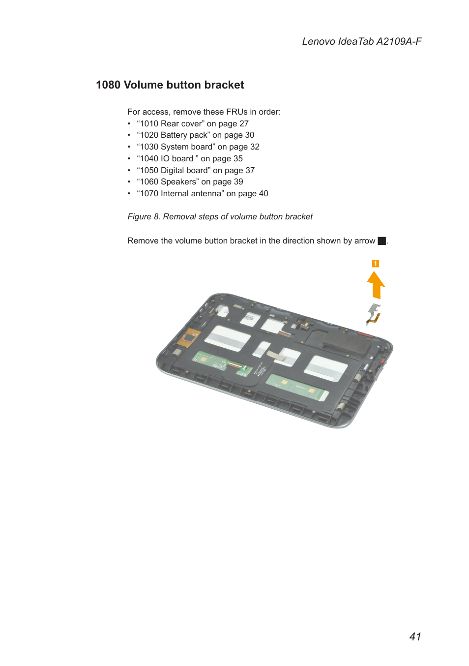 1080 volume button bracket | Lenovo A2109 Tablet User Manual | Page 45 / 57