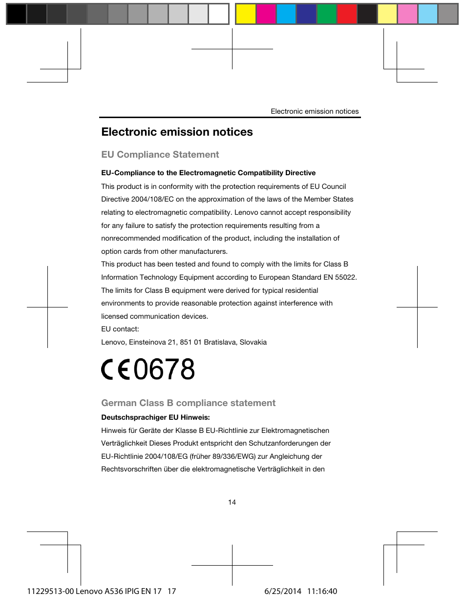 Electronic emission notices | Lenovo A536 Smartphone User Manual | Page 16 / 20