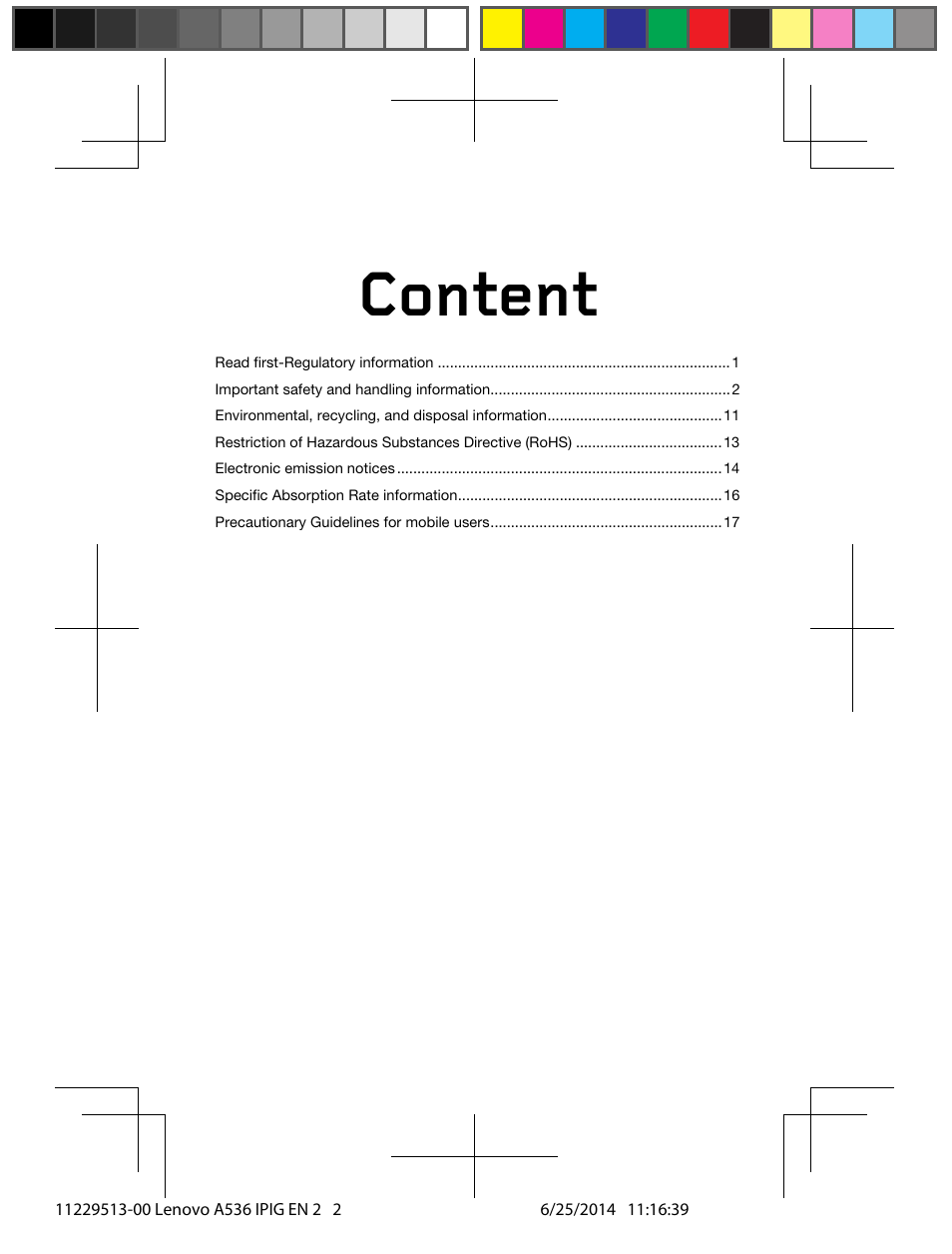 Content | Lenovo A536 Smartphone User Manual | Page 2 / 20