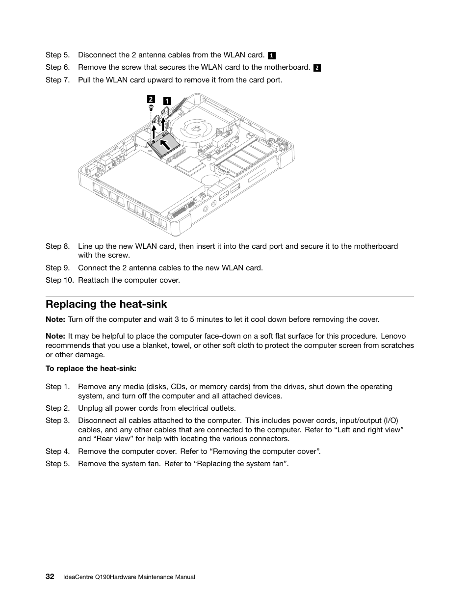 Replacing the heat-sink | Lenovo IdeaCentre Q190 Desktop User Manual | Page 38 / 49