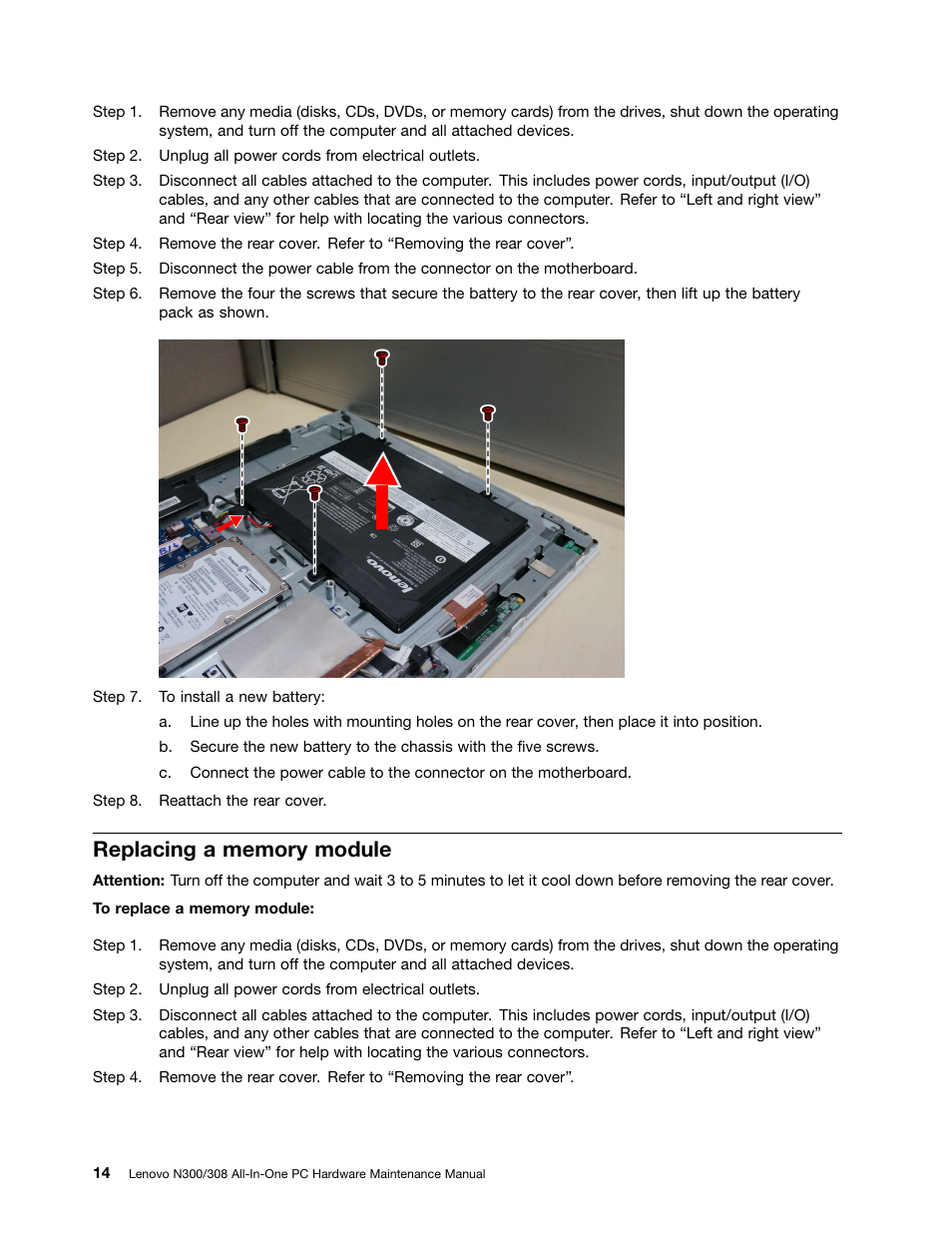 Replacing a memory module | Lenovo N300 All-In-One Lenovo User Manual | Page 20 / 30